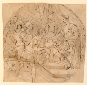 Design for a Plate or a Tondo: Soldiers Supplicant before a Roman General