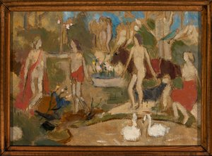 Garden Scene with Figures and Swans by Tadeusz Makowski
