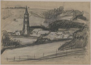 View of a Town with Church Tower by Tadeusz Makowski