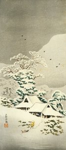 Scene in snow in Sawatari in Joshu District, circa 1930