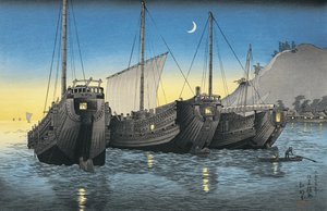 Junk ships in the sea by Takahashi Shotei