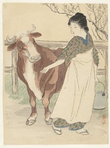 Milkmaid with Cow by Takeuchi Keishū
