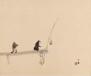 Woodblock Print - Two Monkeys on a Jetty by Takeuchi Seiko