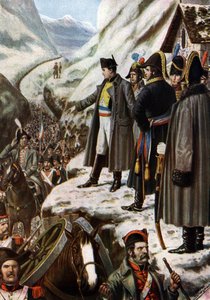 Campaign of Italy: The French army of Napoleon Bonaparte (1769-1821) during the passage of Grand Saint Bernard, May 20