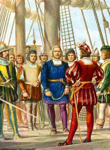 Christopher Columbus and his brothers Bartolomeo and Diego are taken prisoner on a ship that will take them to Spain by Tancredi Scarpelli