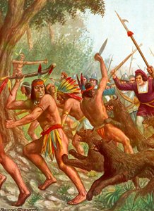 Indians Being Chased by Dogs Used by the Spanish in Battle by Tancredi Scarpelli