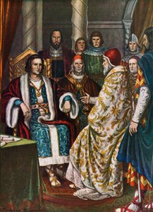 King Pepin, king of the Franks, talking with Pope Stephen II