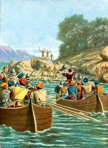 The expedition of Vincente Yanez Pinzon facing hostility from the natives of the New World by Tancredi Scarpelli