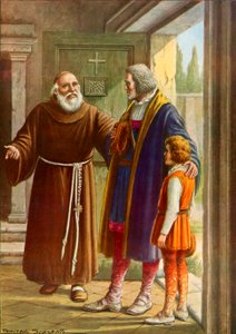The Guardian of Rabida Welcoming Christopher Columbus and His Young Son