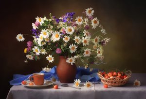 Daisies and Cherries Still Life by Tatyana Skorokhod