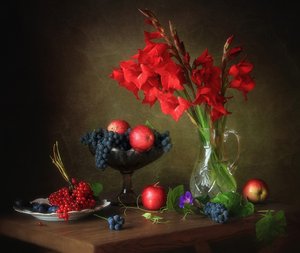 Gladiolus and Ripe Fruit by Tatyana Skorokhod