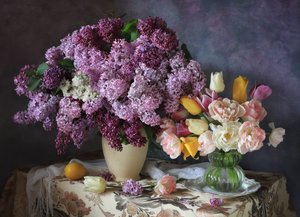 Lush Lilac and Tulips by Tatyana Skorokhod