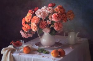 Peaches and Garden Roses by Tatyana Skorokhod