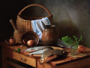 Rustic Fish Still Life by Tatyana Skorokhod