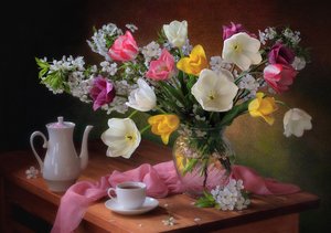 Spring Tulips and Tea by Tatyana Skorokhod