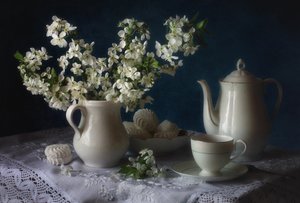 White Blossoms Tea Time by Tatyana Skorokhod
