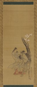 A Woman and a Wood Gatherer Under a Cherry Tree by Tawaraya Sōri