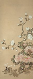 Peonies, Magnolia, and Dandelions by Tawaraya Sotatsu
