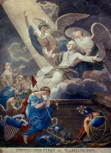 Coloured Engraving of Glory for George Washington Lifted to Heaven by Time and Immortality, Engraved in Philadelphia