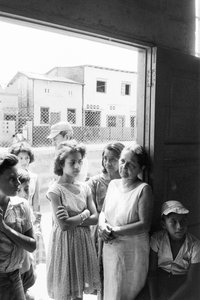 Ecuadorian women waiting anxiously for meetings with medical personnel from hospital ship SS Hope