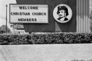 Ironic Sign Welcoming Christians with a Pirate Face, Virginia