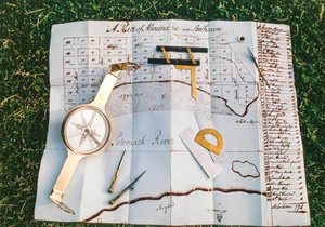 Surveying tools and map drawn by George Washington