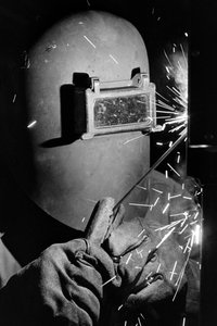 Welder at Phelps Dodge Smelter Douglas Arizona, smelting copper from Phelps Dodge