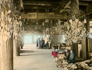 Rice Spoon Vendor in the Thousand Tatami Pavilion, Miyajima, circa 1900 - 1915
