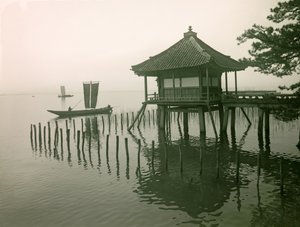 Ukimido Temple on the Shores of Lake Biwa, circa 1900 - 1915