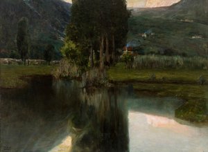 Lake with cypresses and houses, 1923 by Teodoro Wolf Ferrari