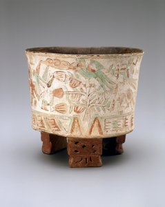 Tripod Vase with Two Blowgunners and Quetzal Birds in Cacao Trees, Late Xolalpan, 550-650 by Teotihuacan Teotihuacan