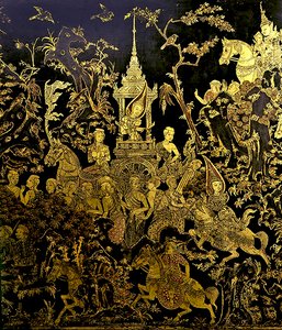 Detail of a screen, showing an episode of the legend Inao