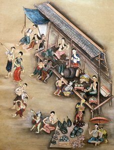 Folk Painting Depicting a Market Scene