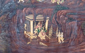 Mural depicting scenes from the Ramayana at Wat Phra Kaeo, the Royal Grand Palace, Bangkok, Thailand