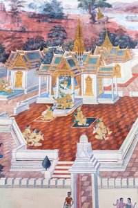 Mural depicting scenes from the Ramayana at Wat Phra Kaeo, the Royal Grand Palace, Bangkok, Thailand by Thai School
