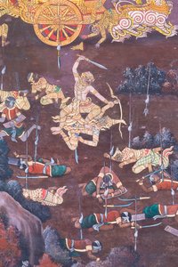 Mural depicting scenes from the Ramayana at Wat Phra Kaeo, the Royal Grand Palace, Bangkok, Thailand