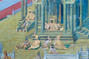 Mural Depicting Scenes from the Ramayana at Wat Phra Kaeo, the Royal Grand Palace, Bangkok, Thailand