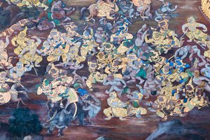 Mural Depicting Scenes from the Ramayana at Wat Phra Kaeo, the Royal Grand Palace, Bangkok, Thailand