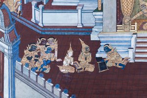 Mural Depicting Scenes from the Ramayana at Wat Phra Kaeo, the Royal Grand Palace, Bangkok, Thailand