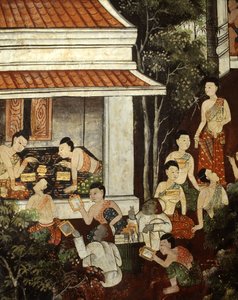 Palace Ladies Buying Jewellery and Mirrors from Muslim Merchants, Rattanakosin Style by Thai School