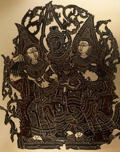 Scene from Nang Yai Shadow Puppet Theatre Representing Dasakantha and His Wives