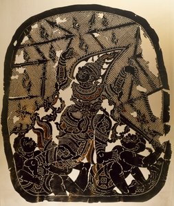 Scene from Nang Yai Shadow Puppet Theatre Representing Virunjambang, Army General Dasakantha