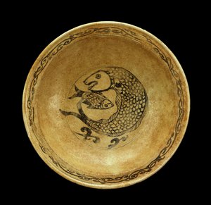 Stoneware dish with fish motif, Sukhothai period by Thai School