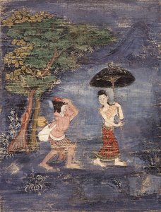 The Elderly Brahmin Jujaka Follows His Young Wife by Thai School