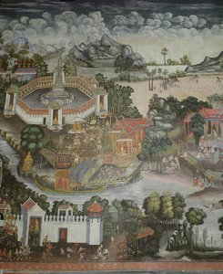 Town of Phitsanulok and Fountain with Statues of the Buddha, Wat Bowonniwet Vihara, Bangkok by Thai School