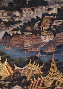 View of Bangkok Royal Palace, the Chao Phraya River and Tonburi, Showing Wooden Thai Houses and Brick and Stucco Chinese Dwellings, 1864