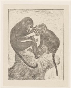 Two Flea-Picking Monkeys by Theo van Hoytema (signed by artist)