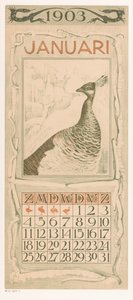 Calendar Page January with Peacock (Calendar 1903, 12 Lithographs by Th. v. Hoytema)