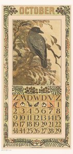 Calendar Page October with Hooded Crow