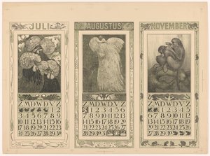 Calendars for July, August, and November 1910 by Theo van Hoytema